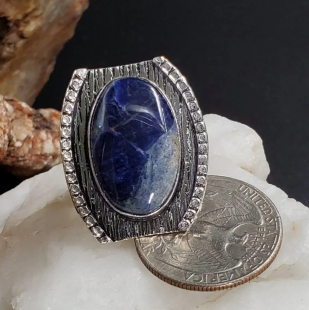 NARURAL RAW AZIRURTE Cabochon STONE White Rhodium/925 Silver